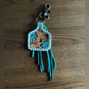 Turquoise and Brown Leather Keychain